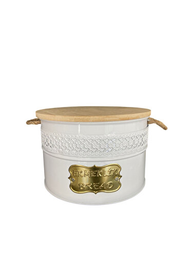 madam concept Bambu Kapaklı Ekmeklik 25x17 cm | Kapaklı Metal Saklama Kutusu | Kesme Tahtalı Ekmek Kabı