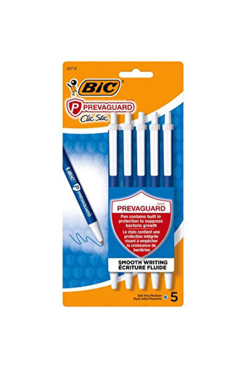Bic PEN-RETRACTABLE, CLIC STIC, PREVAGUARD BLUE 5/PK