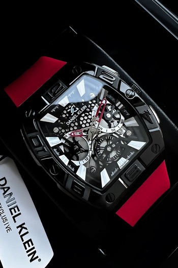 Daniel Klein Exclusive Rectangle Men Wrist Watch Waterproof Red Silicone Cord Gift Wristband Dke2139C2