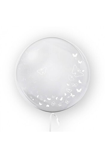 OEM Transparent balloon printed on both sides, 45 cm, butterfly design, white