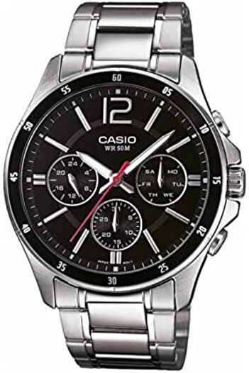 Casio Men's Watch - MTP-1374D-1AVDF Black Dial, Silver Band