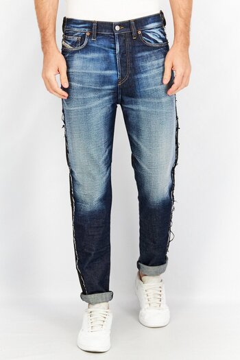 Diesel Men Carrot Fit Color Block Stretchable Denim Jeans, Washed Navy/Black