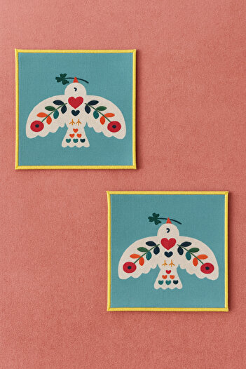 Evdek Pack of 2 Digital Printed Cocktail Napkins with Embroidery Detail Ds2