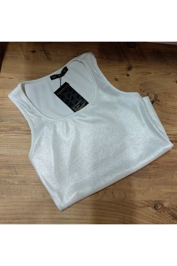 Serra Women's Strappy Ecru Silver Shiny Tank Top Blouse