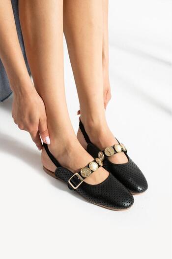 Oksit Luwe Lightweight No Sound Buckle Detailed Breathable Daily Home Office Women's Ballerinas