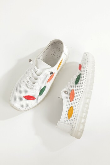 Modabuymus Aryan White Genuine Leather Summer Perforated Ballerina Anatomy Fit Sports Shoes