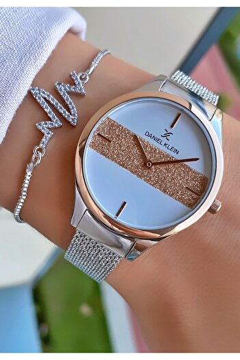 Daniel Klein Brand- Original- Rose Silver Color - 2 Years Warranty-Woven Cord- Women's Wrist Watch - Gift Bracelet