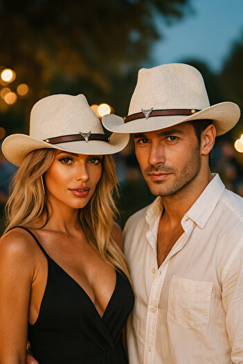 MYZİ STORE Cowboy Paper Summer Straw Hat with Bull Figure Detail (One Product Price)