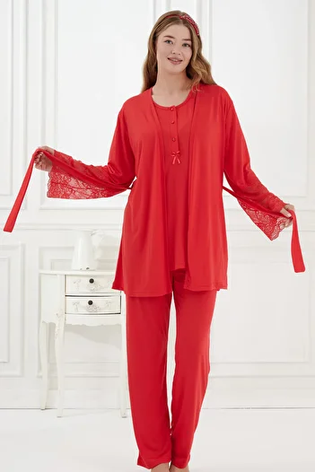 Emose 3-Piece Maternity Pajama Set with Lace and Morning Dress