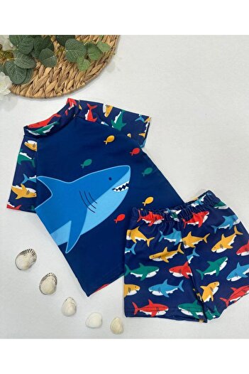 ARBİ kids Boy's Dolphin Fish Shorts Short-Sleeve Top Dual Swimwear Set