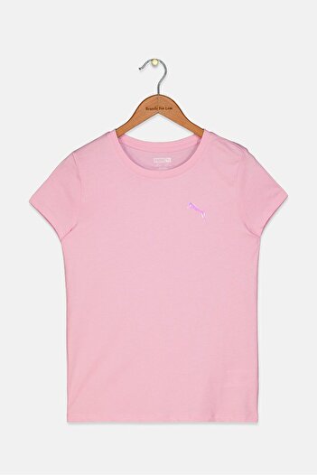 Puma Kids Girl Round Neck Short Sleeves Plain T-shirt, Pale Pink