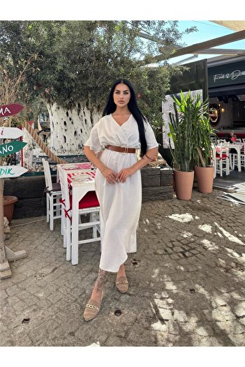 WeShaya Stone Double Breasted Midi Belted Dress