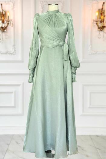 TRENDTESETTÜR Women's Green (Mint) Lace Detail Evening Dress t 5163