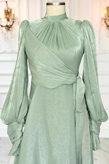 TRENDTESETTÜR Women's Green (Mint) Lace Detail Evening Dress t 5163