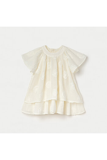 giggles Pleated Layered Dress with Flared Sleeves