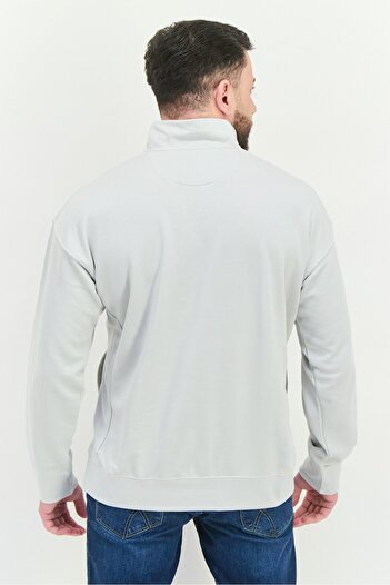 Established Redefining Essentials Men High Neck Long Sleeves Brand Logo Sweatshirt, Light Grey