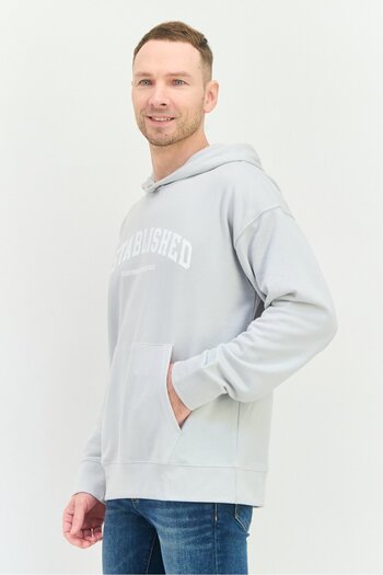 Established Redefining Essentials Men Hooded Brand Logo Long Sleeves Sweatshirt, Light Grey
