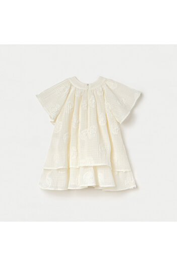 giggles Pleated Layered Dress with Flared Sleeves