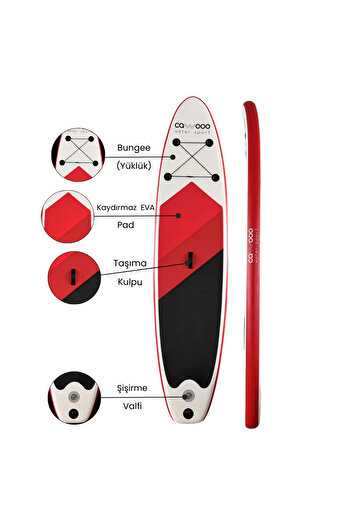 Cawooo Sup Şişme Sörf Tahtası Stand Up Paddle Board 78*320*15 Cm Kırmızı