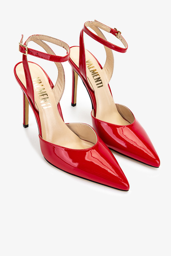 Valmenti Women's Genuine Leather Red Patent Leather Heeled Shoes