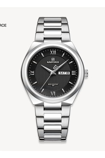 Naviforce Unisex Luxury Quartz Watch – 38.5mm Black Dial, Stainless Steel, Day & Date Display