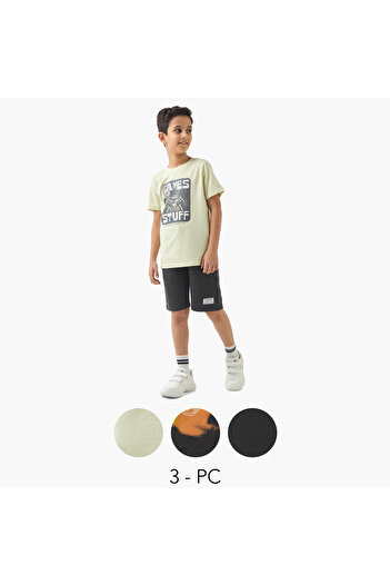 Juniors Gamer Print 3-Piece T-shirt and Shorts Set