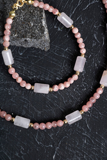OSMANLI DOĞAL TAŞ Certified Rhodochrosite, Pink Quartz, Hematite Natural Stone Set