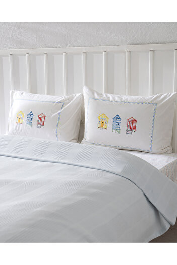 Madame Coco Mathilda King Size 100% Cotton Karde Plain Pique Set - Light Blue