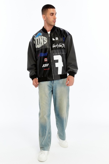 CHOS7N Men's Oversize Printed Biker Jacket Wind and Water Resistant College Jacket