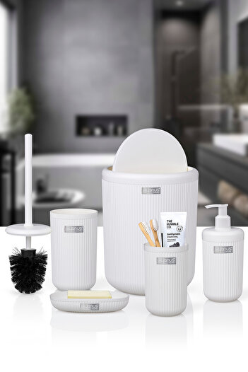 Okyanus Home Σετ μπάνιου Linea Off-White με ριγέ στρογγυλό σχήμα