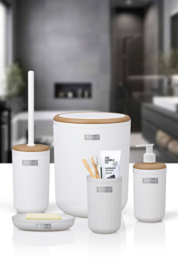 Okyanus Home Set de baie rotund din 5 piese Linea Due, cu dungi alb strălucitor