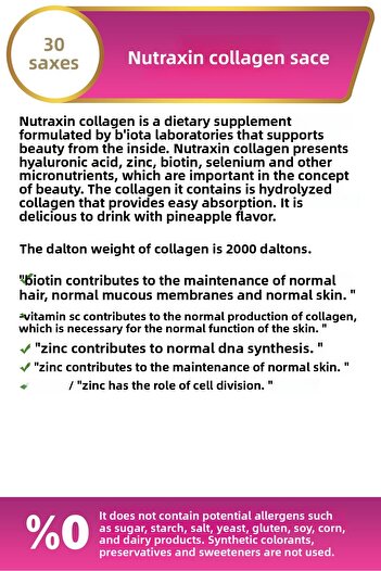 Nutraxin Pineapple Flavored Collagen 30 Sachets - 10,000 Mg Type 1 and 3