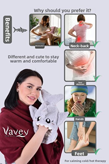 VAVEY حقيبة ماء بنمط القرش الرمادي - علاج حراري ناعم ومريح