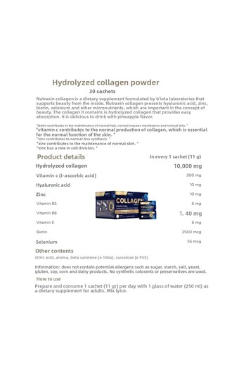Nutraxin Collagen 30 Sachet - 10000MgBiotin, Selenium and Vitamin D3 + B12 Multilingual