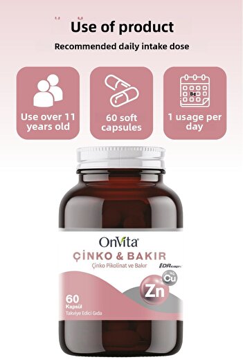 Onvita Zinc and Copper, 60 Capsules, Zn-Cu, Zinc Picolinate and Copper