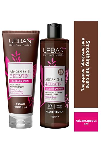 Urban Care Argan Oil & Keratin Nourishing and Anti-Breakage Hair Care Shampoo Cream Set of 2-Uv Protection