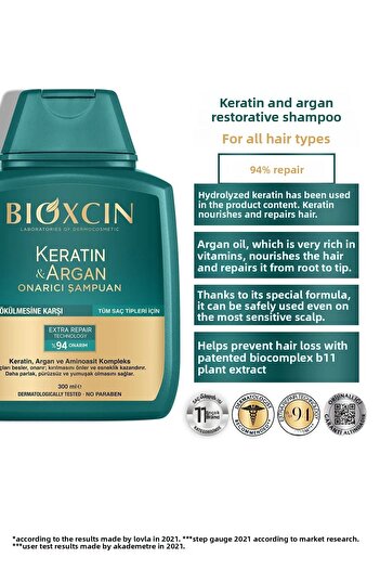 Bioxcin Keratin and Argan Repair Shampoo - for Damaged and Damaged Hair, 300 ml