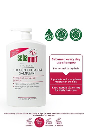 Sebamed Everyday Use Daily Hair Care Shampoo for Sensitive Hair 1000ml - Set with Mirror Gift