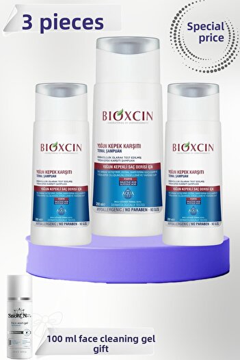 Bioxcin Aqua Thermal Ds 200 ml Intensive Dandruff Shampoo (3 Pcs) + 100 ml Facial Cleansing Gel Gift