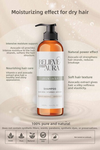 Believe Your Aura Avocado Oil Shampoo - Moisturizing Anti-Frizz Natural Hair Care Shampoo - 400 ml