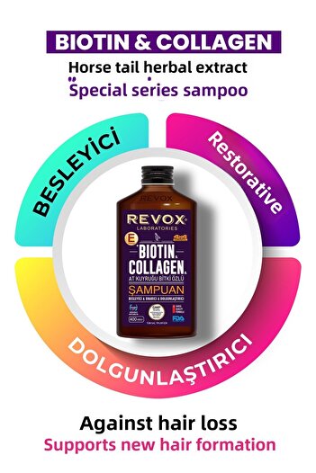 Revox 2 Pieces of Biotin Collagen - Fast Growth and Plumping Shampoo, Anti-Spill with Plant Extract