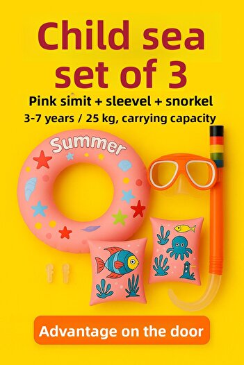 Avantaj Kapıda Children's Sea Set 3-Piece Pink Simit + Arm Sleeve + Orange Snorkel 3–7 Years 25kg |   Advantage at the Door