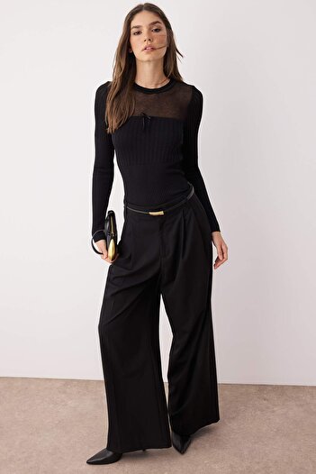 Trendyol Collection Black Mercerized Look Premium/Special Yarn Transparent Detailed Knitwear Sweater Twoaw26Kz00019