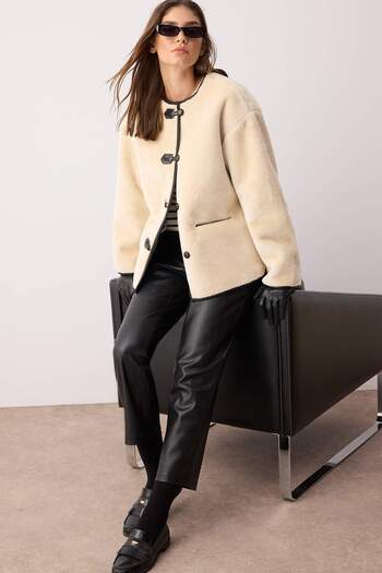 Trendyol Collection Ecru Oversize Plush Jacket Coat Twoaw26Mo00054