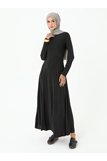 Refka Sandy Fabric Hijab Dress with Bicycle Collar - Black - Refka
