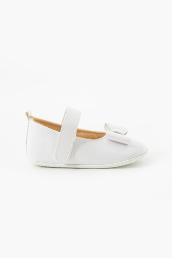 yummy kids First Step Velcro Bow Detailed Non-Slip Sole Patent Leather Girls Ballerina Shoes Booties