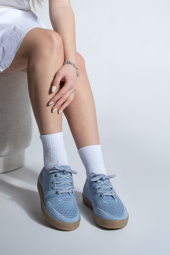Marjin Tenis de damă |   Brodat brodat |   Adidași colorați cu șireturi |   Albastru