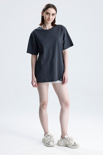 Sofist İstanbul Μπλουζάκι Unisex Loose Fit σε γκρι ανθρακί 100% βαμβακερό μονόχρωμο μπλουζάκι με λαιμόκοψη