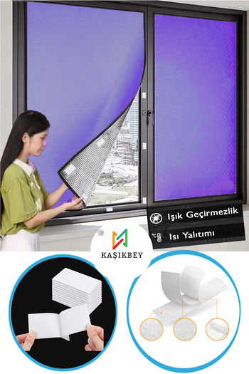 KAŞIKBEY Gray Silver Plain Sunshade - Heat Proof, Curtain Blackout - Sun Curtain