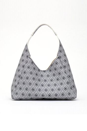 SHAKA Monogram Printed Gray Shk19 Faux Leather, Snap Closure, Single Compartment, Zippered Makeup Bag, Hand, Arm and Om